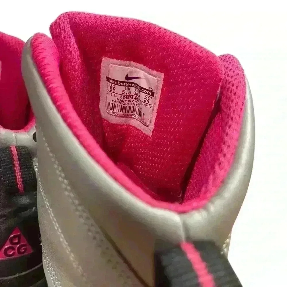 2012 Nike 524876-003 Youth ACG Woodside Pink Black Gray Leather Boots Sz 6Y‎ - Picture 4 of 6